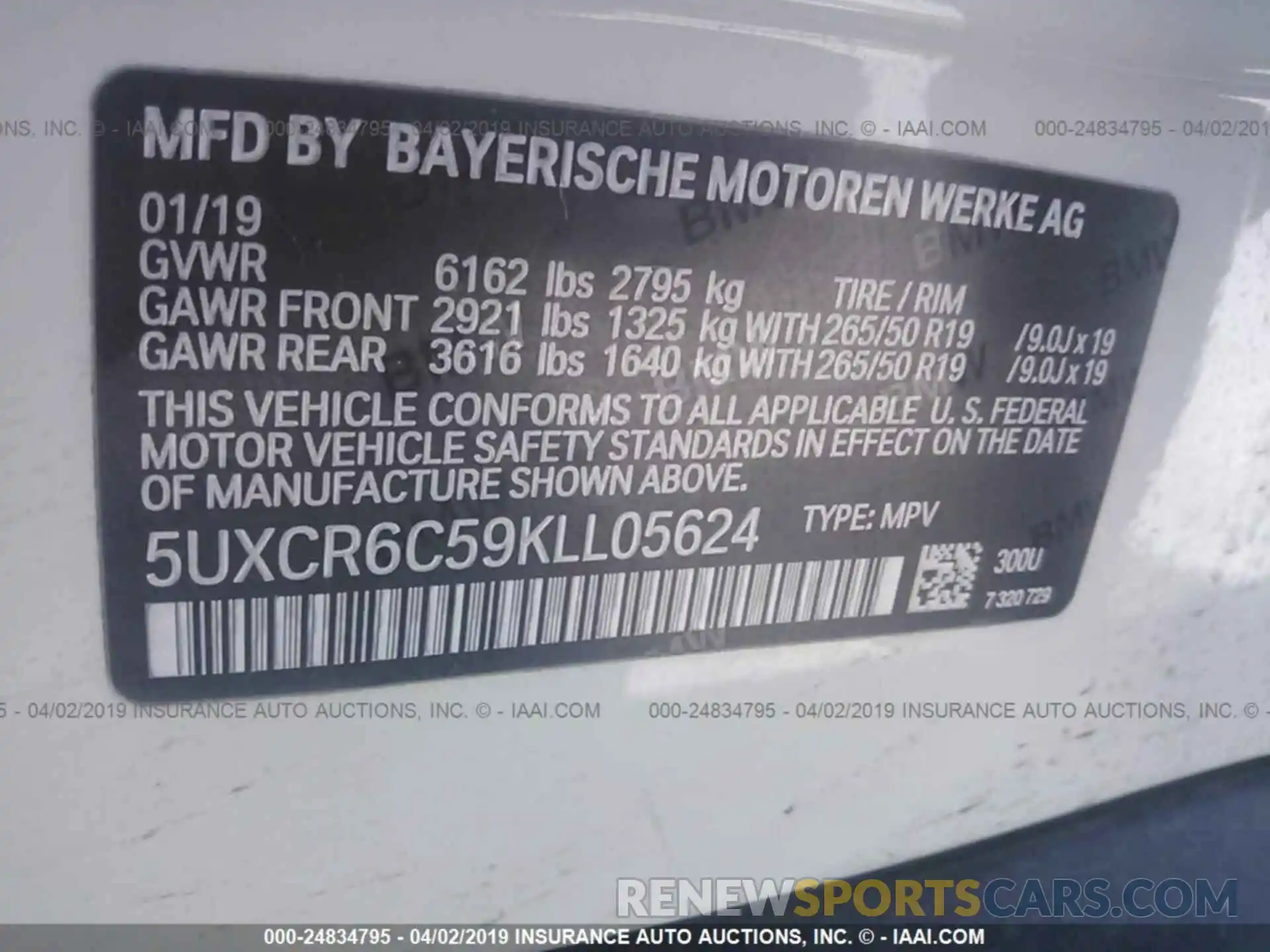 9 Photograph of a damaged car 5UXCR6C59KLL05624 BMW X5 2019