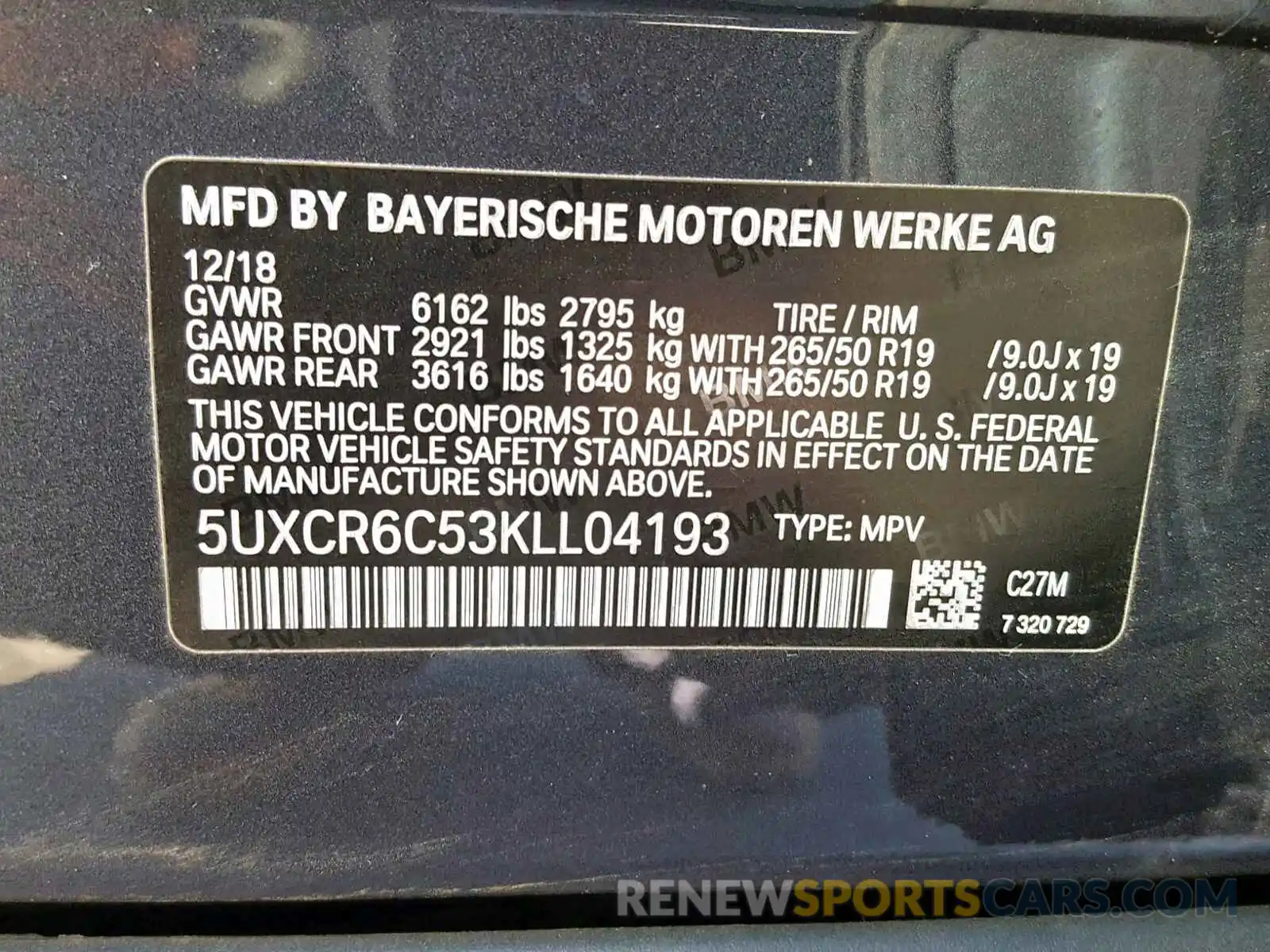 10 Photograph of a damaged car 5UXCR6C53KLL04193 BMW X5 XDRIVE4 2019