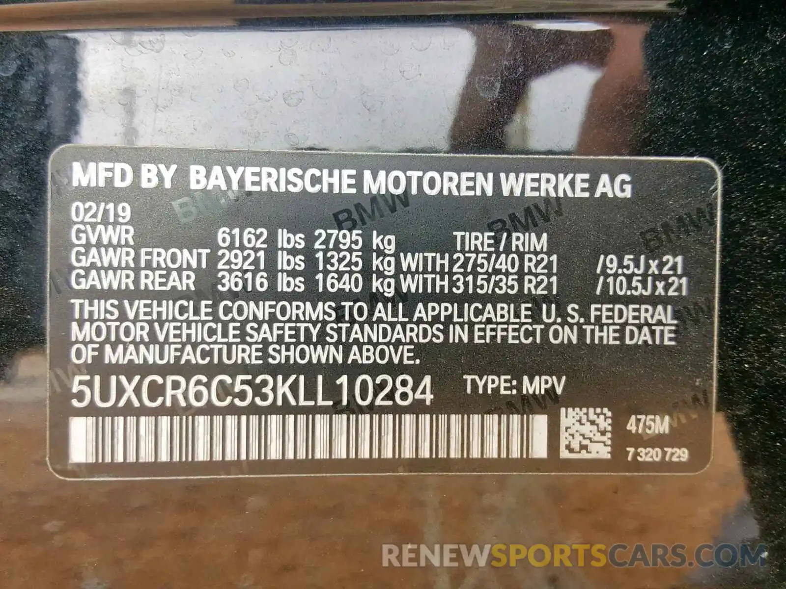 10 Photograph of a damaged car 5UXCR6C53KLL10284 BMW X5 XDRIVE4 2019