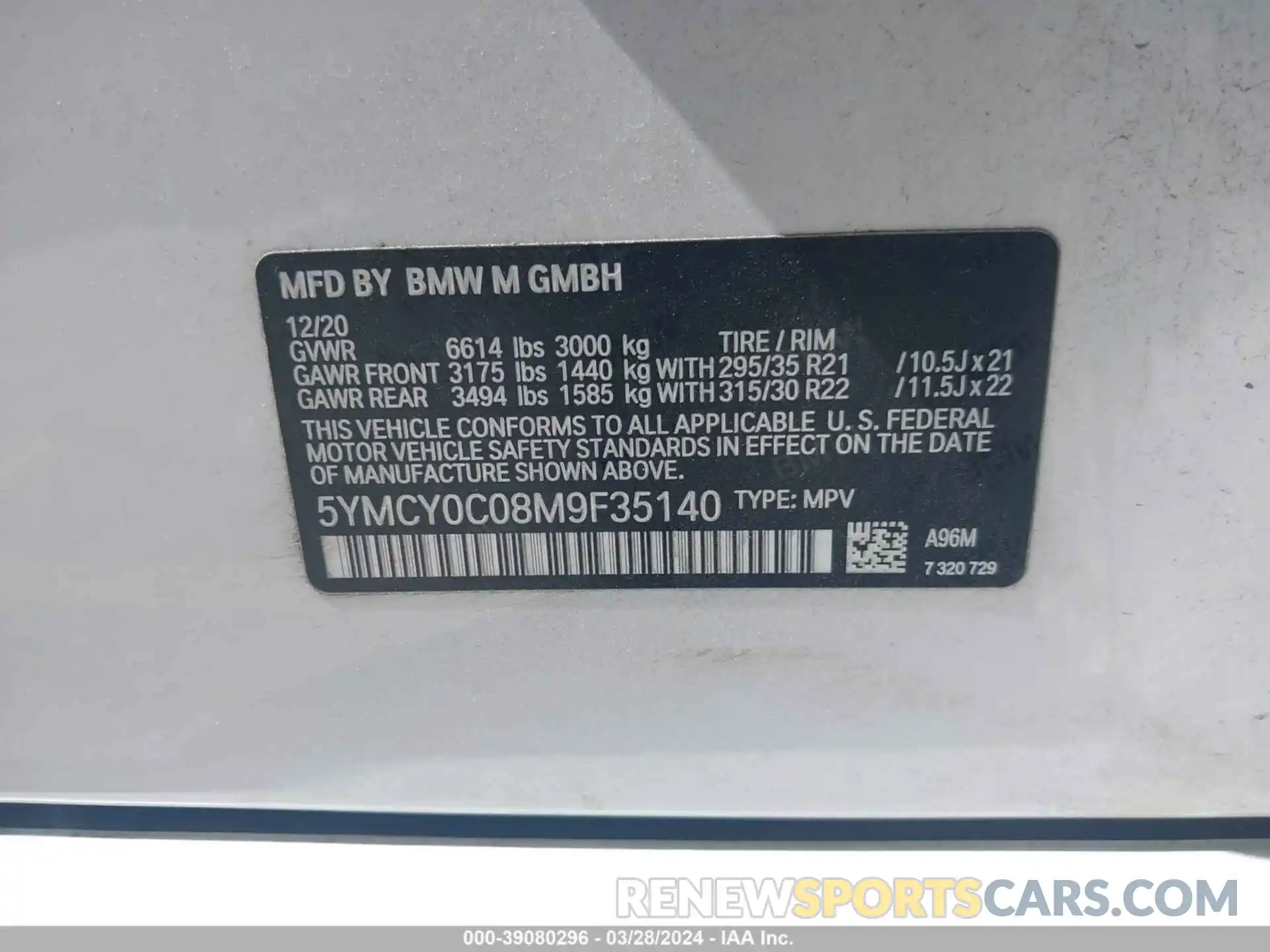 9 Photograph of a damaged car 5YMCY0C08M9F35140 BMW X6 M 2021