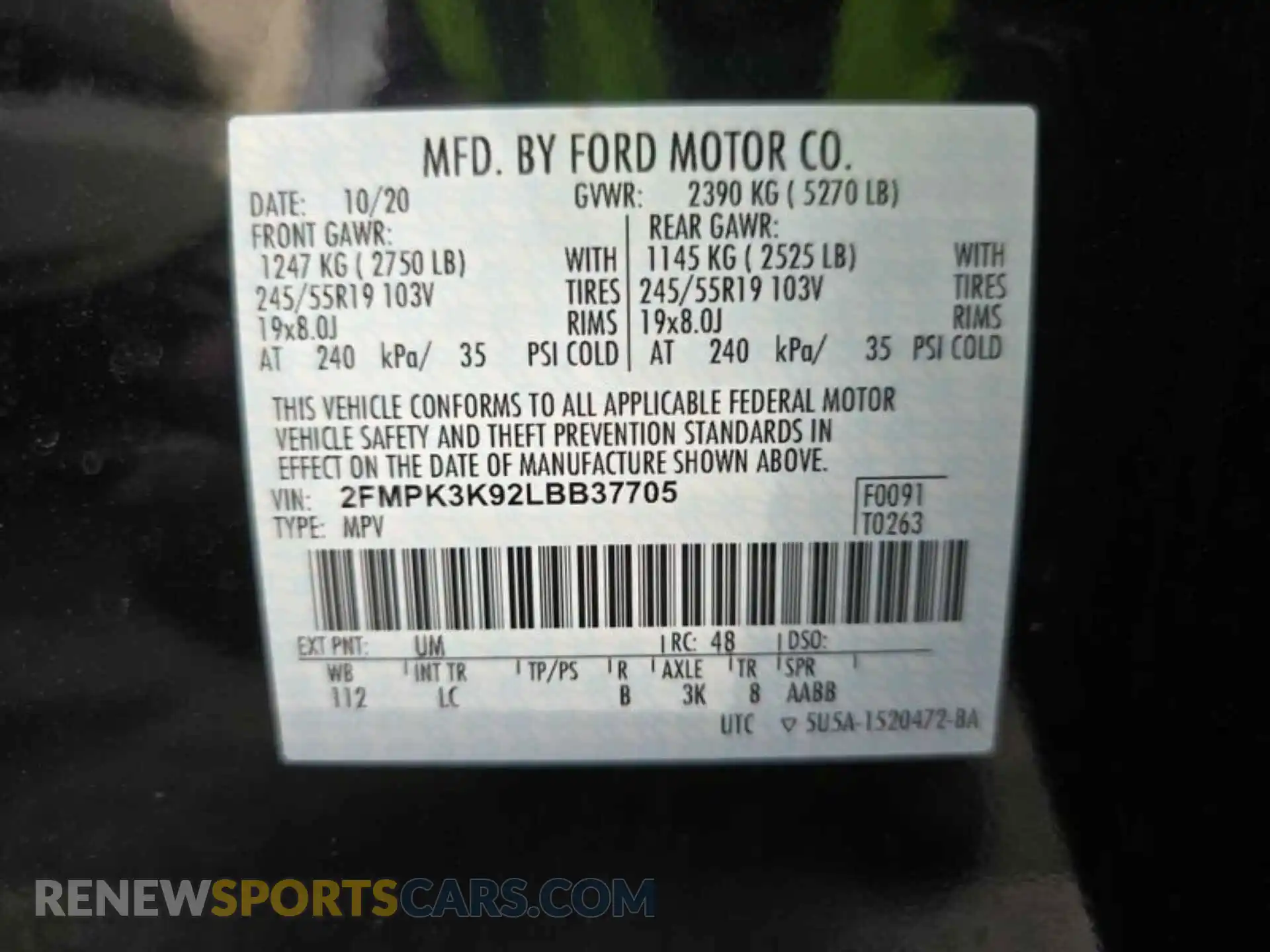 2 Фотография поврежденного автомобиля 2FMPK3K92LBB37705 FORD EDGE 2020