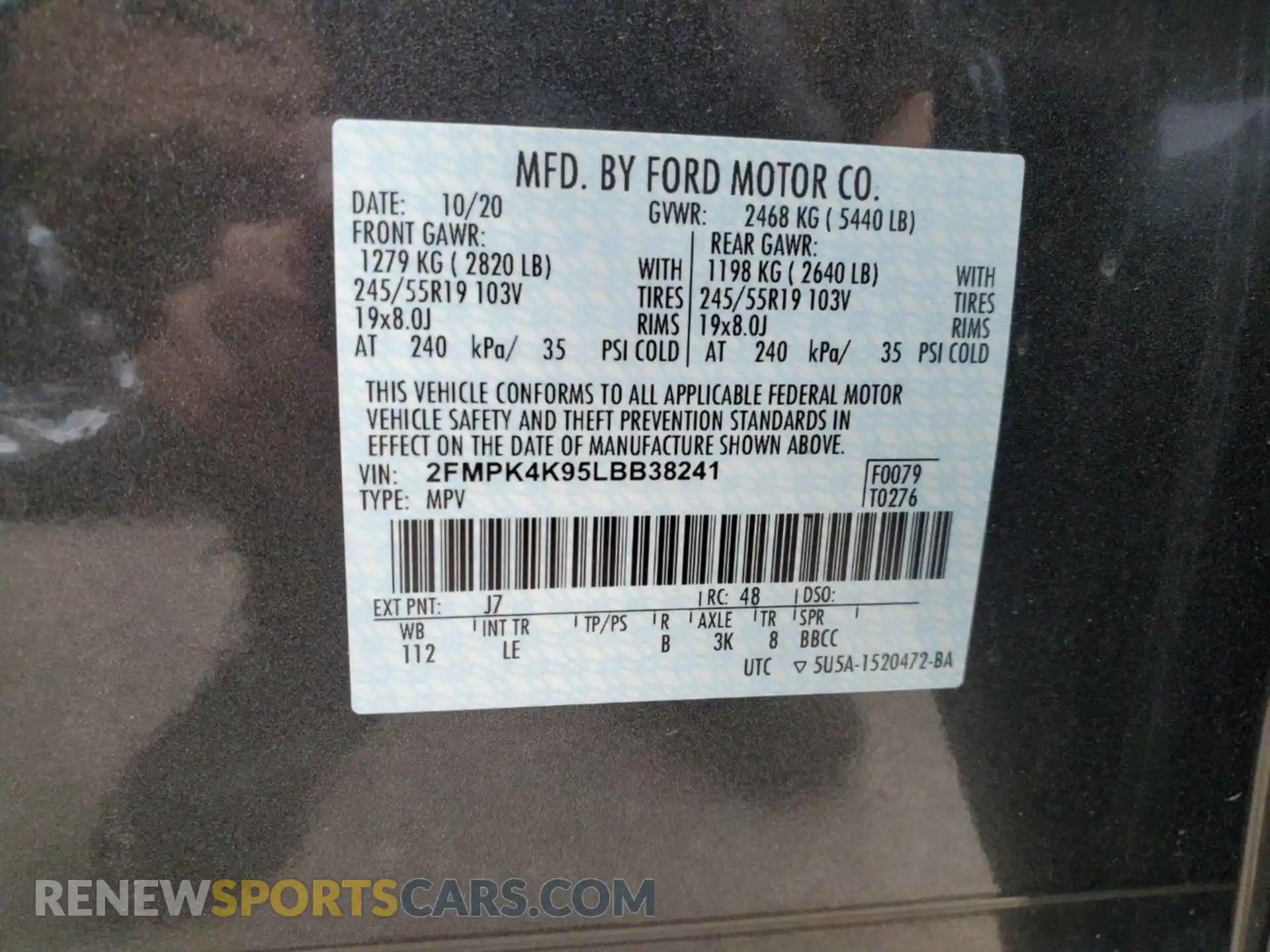 1 Photograph of a damaged car 2FMPK4K95LBB38241 FORD EDGE 2020