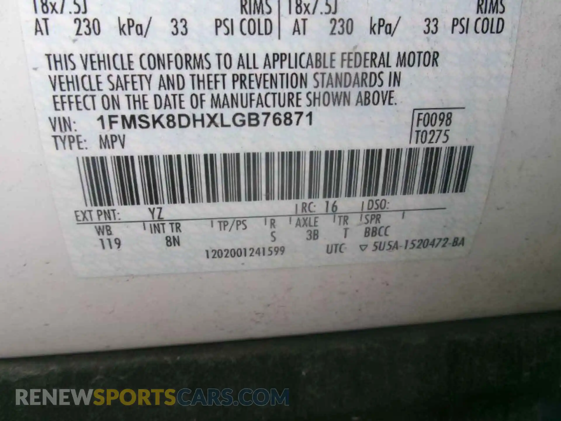 3 Photograph of a damaged car 1FMSK8DHXLGB76871 FORD EXPLORER 2020