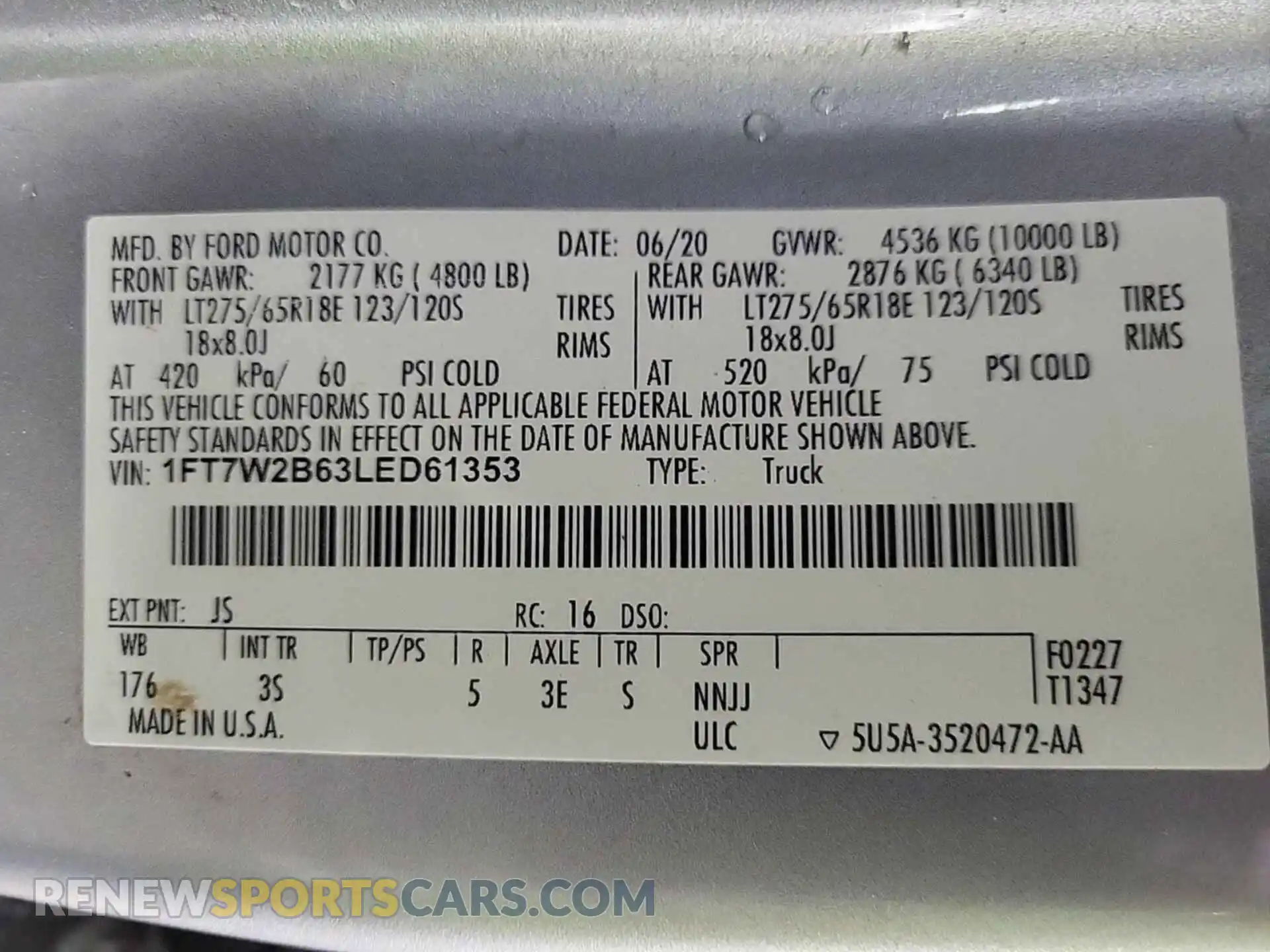 3 Photograph of a damaged car 1FT7W2B63LED61353 FORD F250 2020