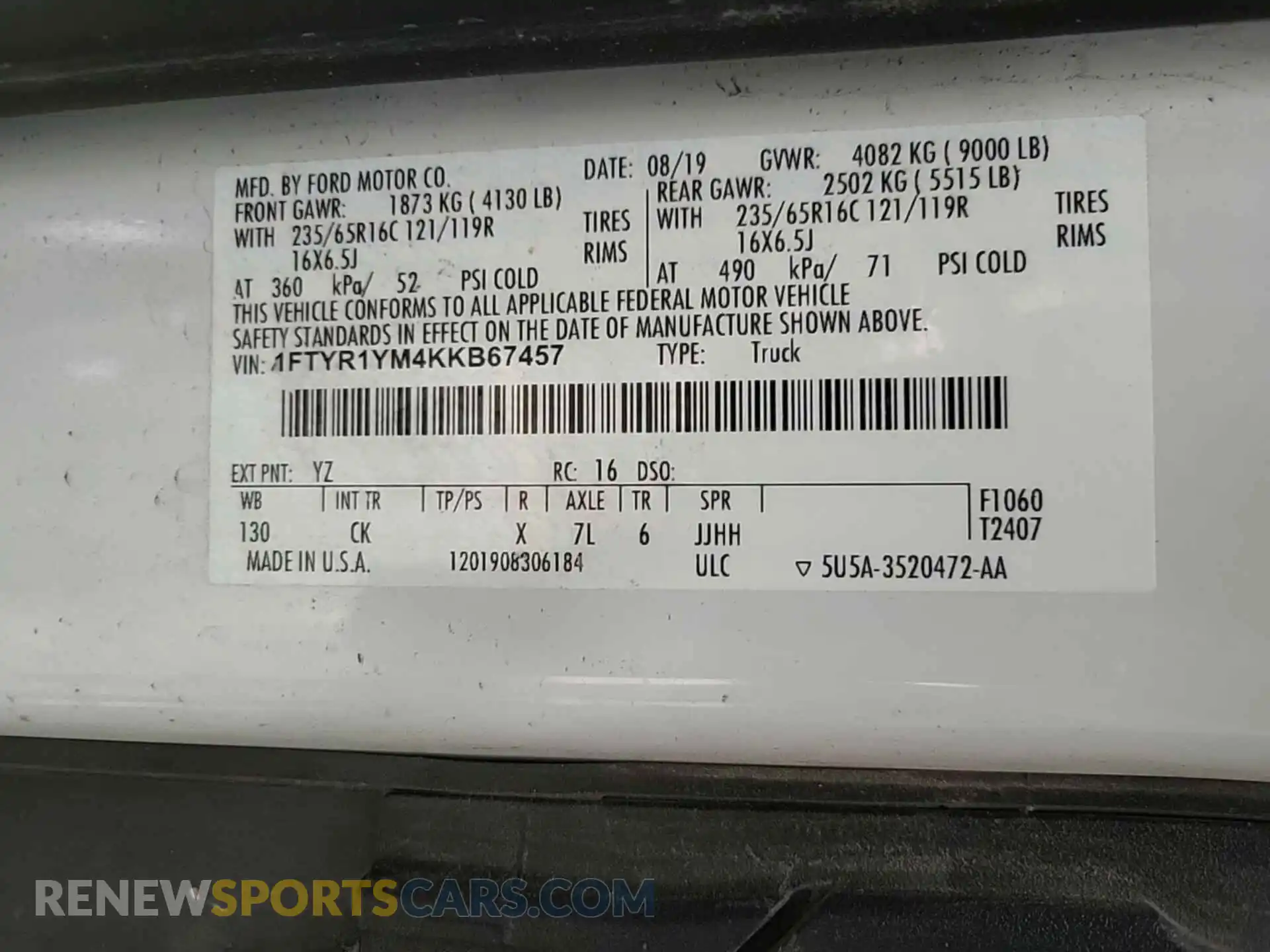 3 Photograph of a damaged car 1FTYR1YM4KKB67457 FORD TRANSIT 2019