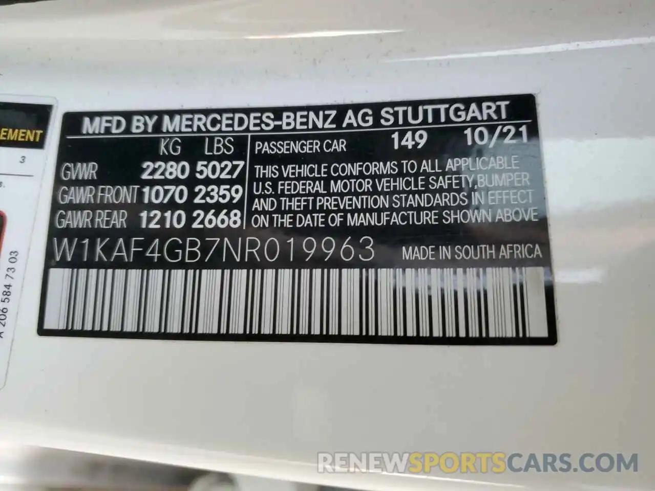 12 Photograph of a damaged car W1KAF4GB7NR019963 MERCEDES-BENZ C-CLASS 2022