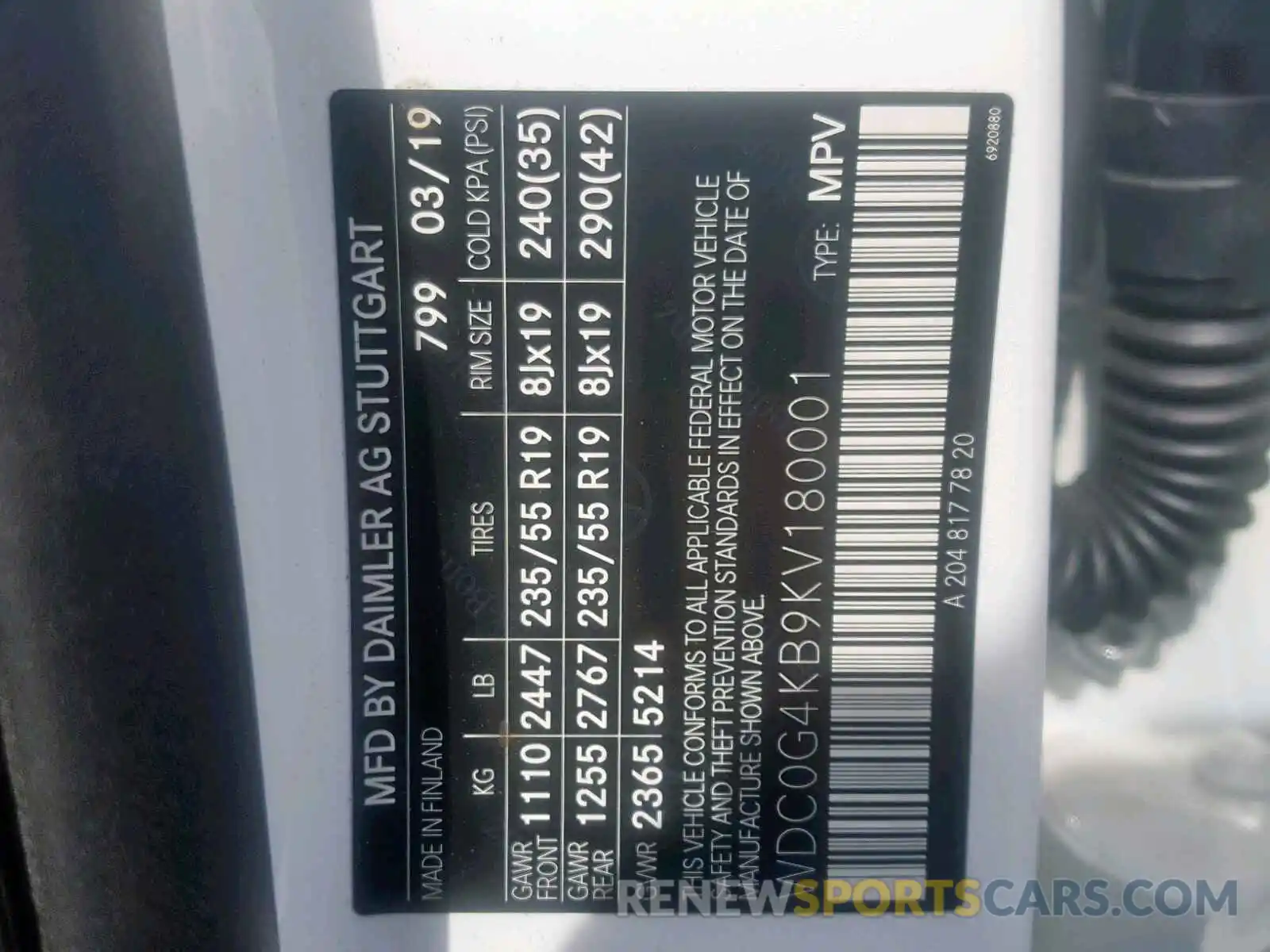10 Photograph of a damaged car WDC0G4KB9KV180001 MERCEDES-BENZ GLC 300 4M 2019
