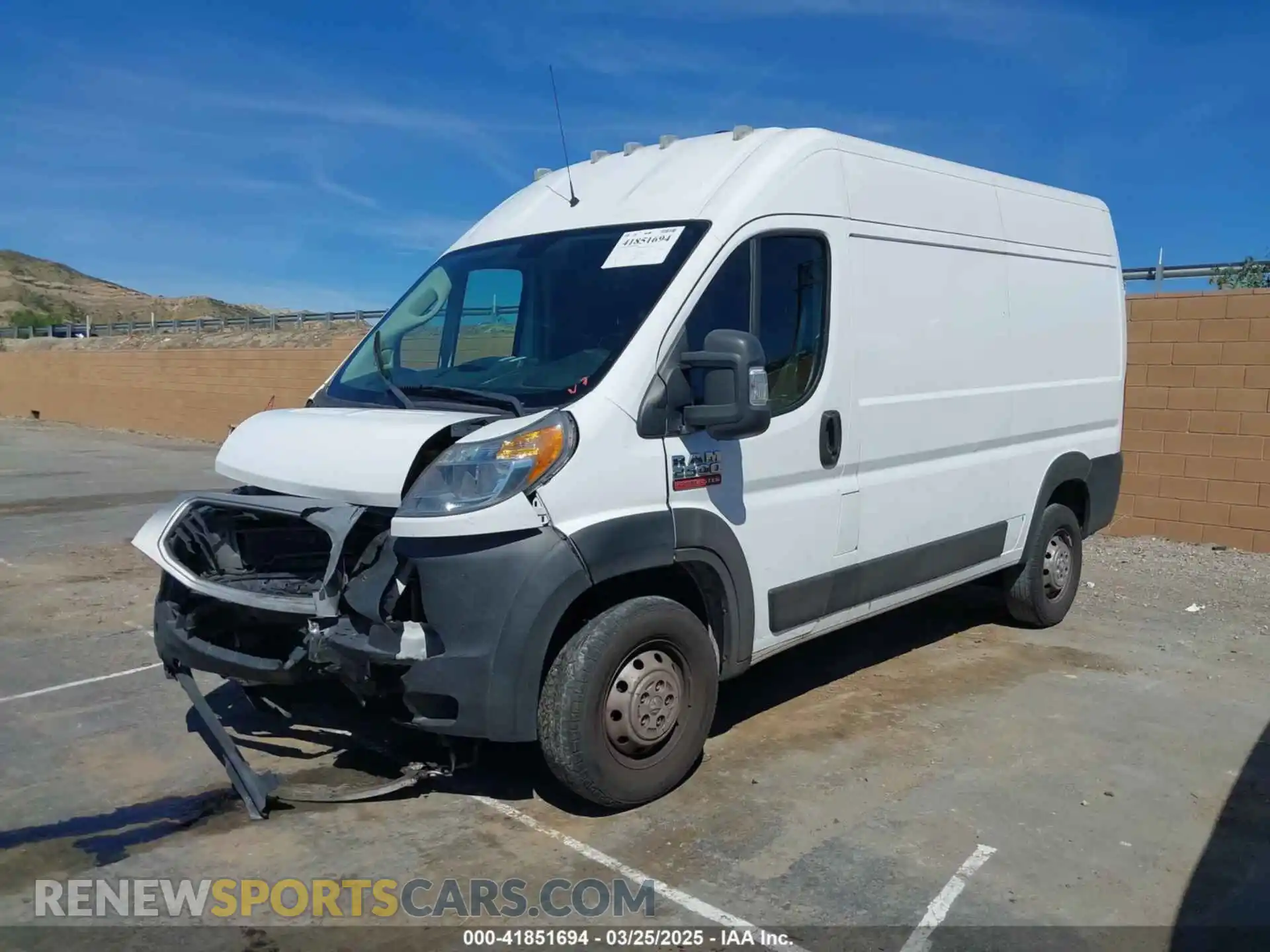 2 Photograph of a damaged car 3C6TRVCG6KE526501 RAM PROMASTER 2500 2019
