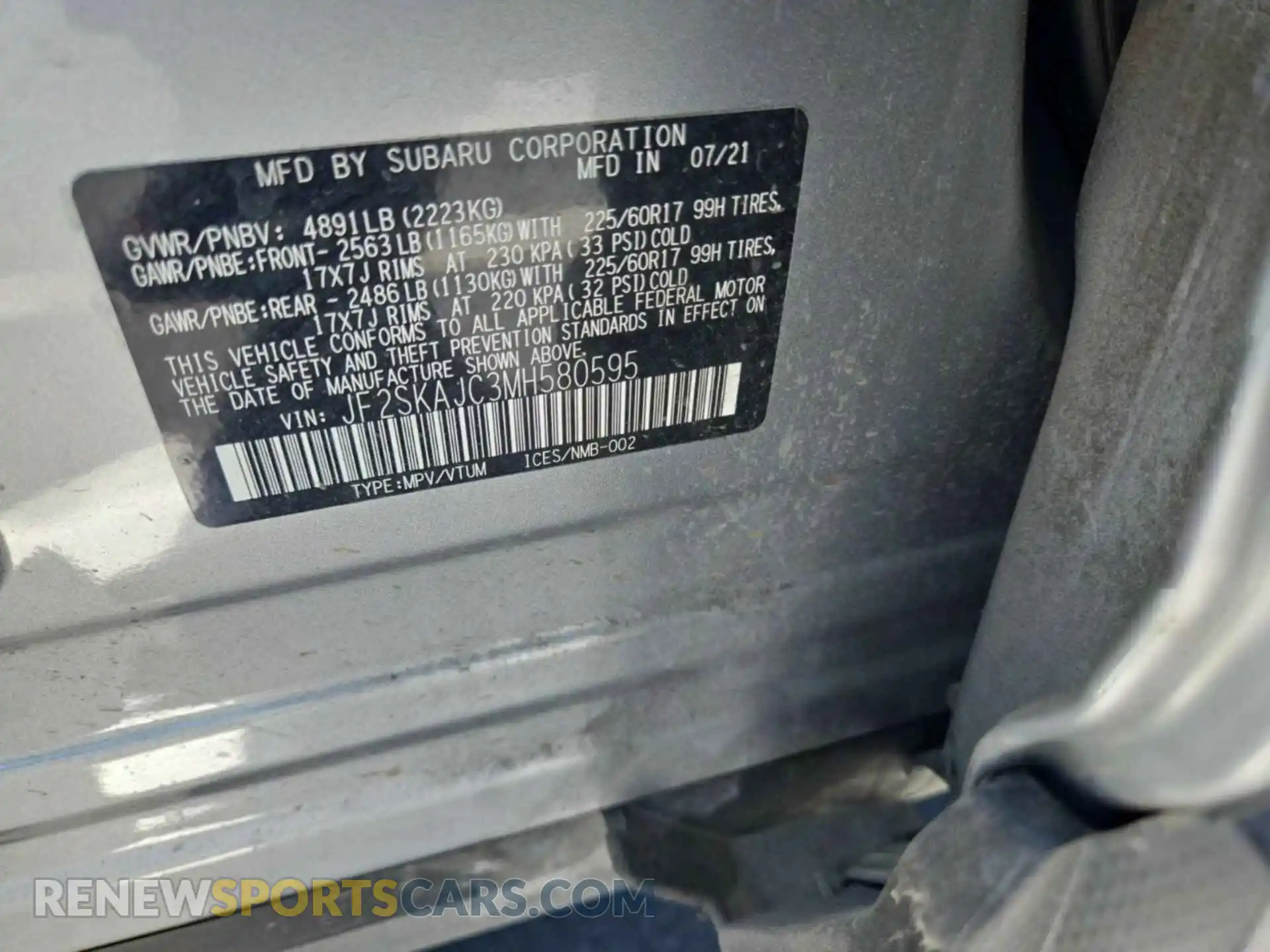 2 Фотография поврежденного автомобиля JF2SKAJC3MH580595 SUBARU FORESTER 2021