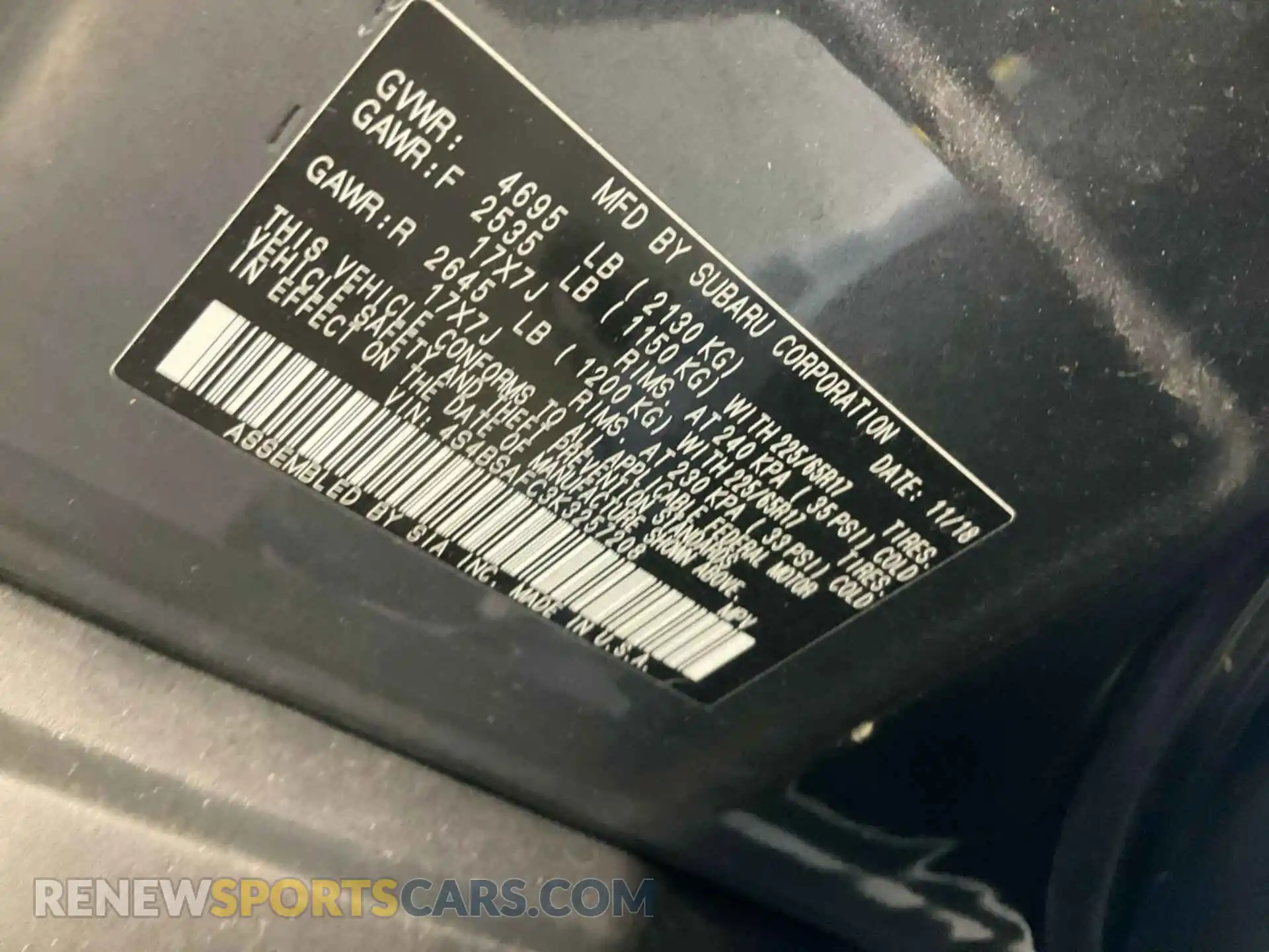 2 Photograph of a damaged car 4S4BSAFC3K3257208 SUBARU OUTBACK 2019