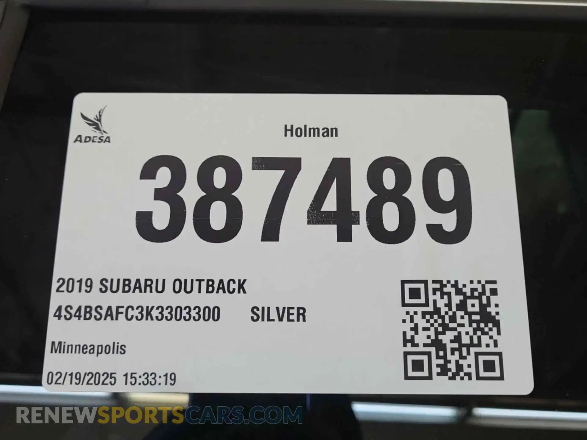 3 Photograph of a damaged car 4S4BSAFC3K3303300 SUBARU OUTBACK 2019