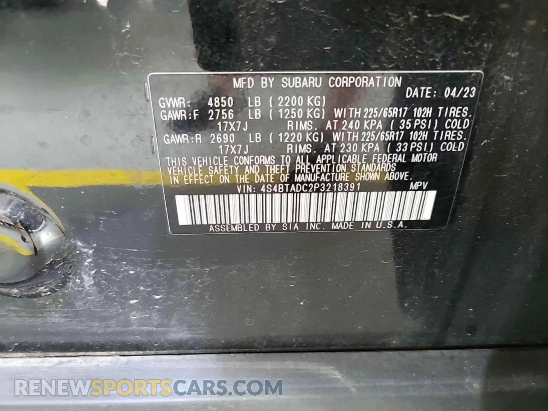 1 fotografías del automóvil dañado 4S4BTADC2P3218391 SUBARU OUTBACK 2023