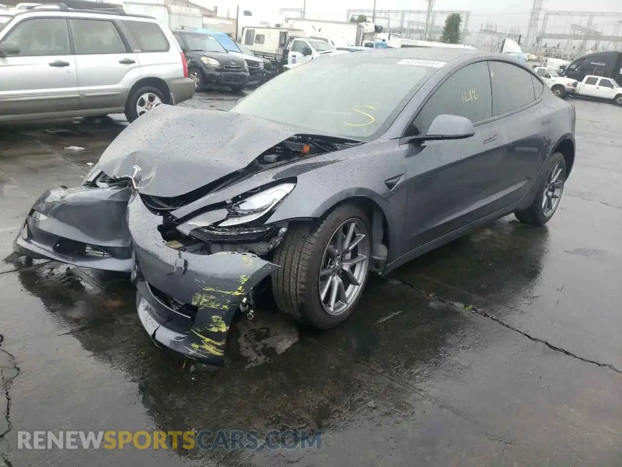 2 Photograph of a damaged car 5YJ3E1EA7MF077347 TESLA MODEL 3 2021