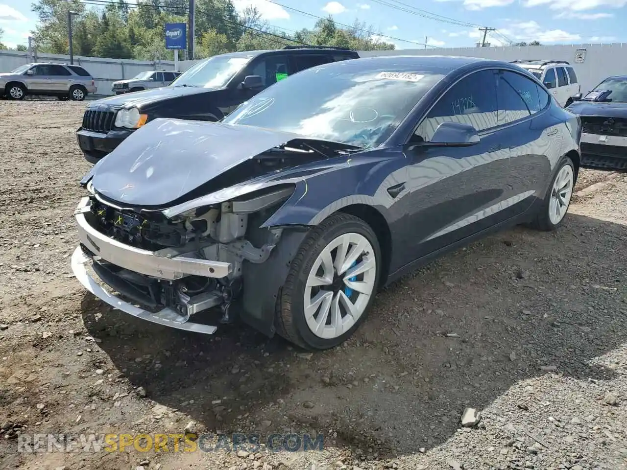 2 Photograph of a damaged car 5YJ3E1EB4MF084653 TESLA MODEL 3 2021