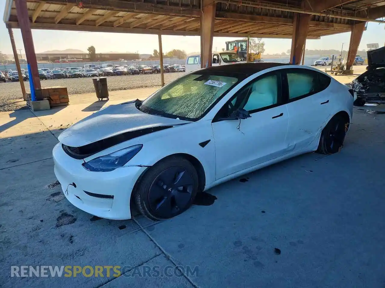 1 Photograph of a damaged car 5YJ3E1EB0NF153646 TESLA MODEL 3 2022