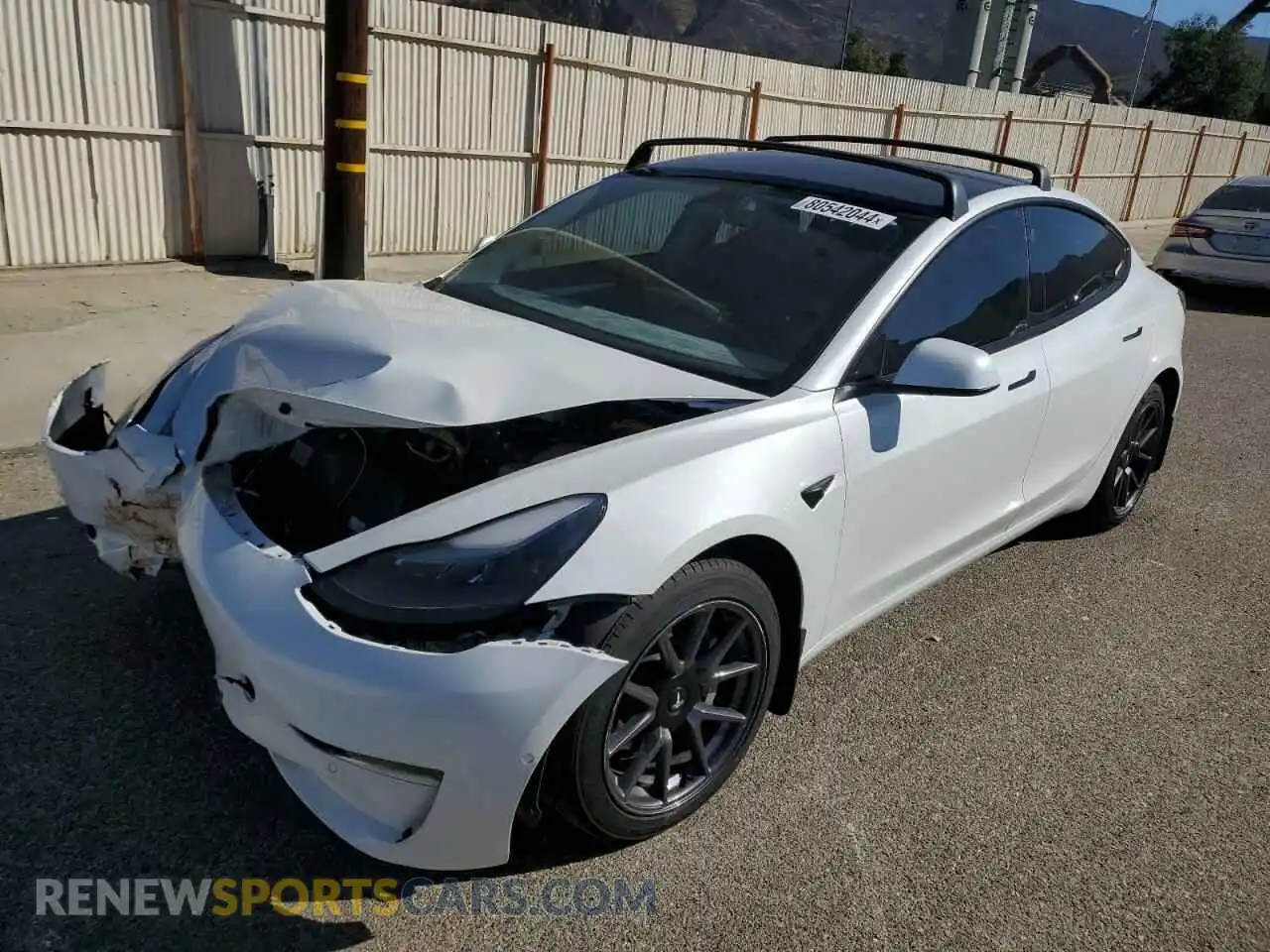 1 Photograph of a damaged car 5YJ3E1EB0NF195475 TESLA MODEL 3 2022