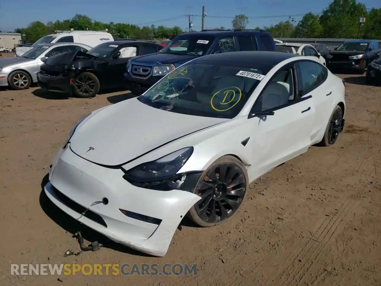 2 Photograph of a damaged car 5YJ3E1EC8NF105708 TESLA MODEL 3 2022