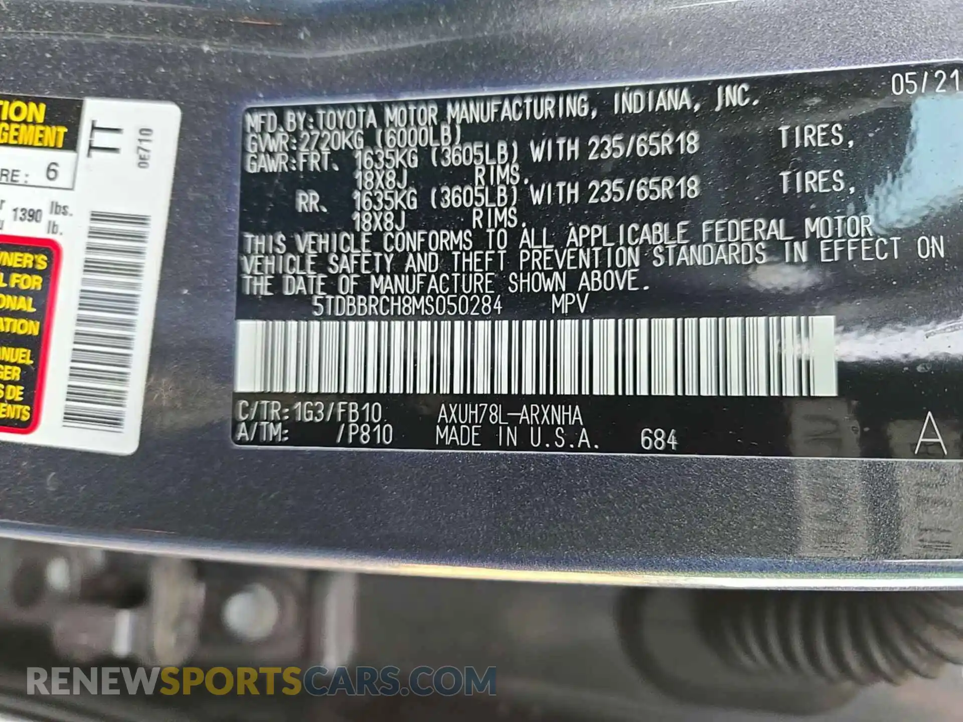 3 fotografías del automóvil dañado 5TDBBRCH8MS050284 TOYOTA HIGHLANDER 2021