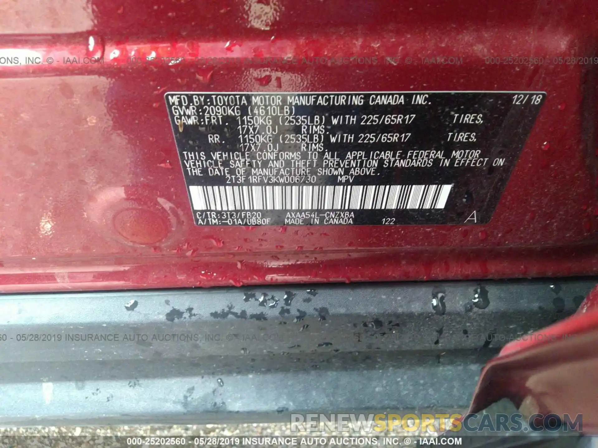 9 Photograph of a damaged car 2T3F1RFV3KW006730 TOYOTA RAV4 2019