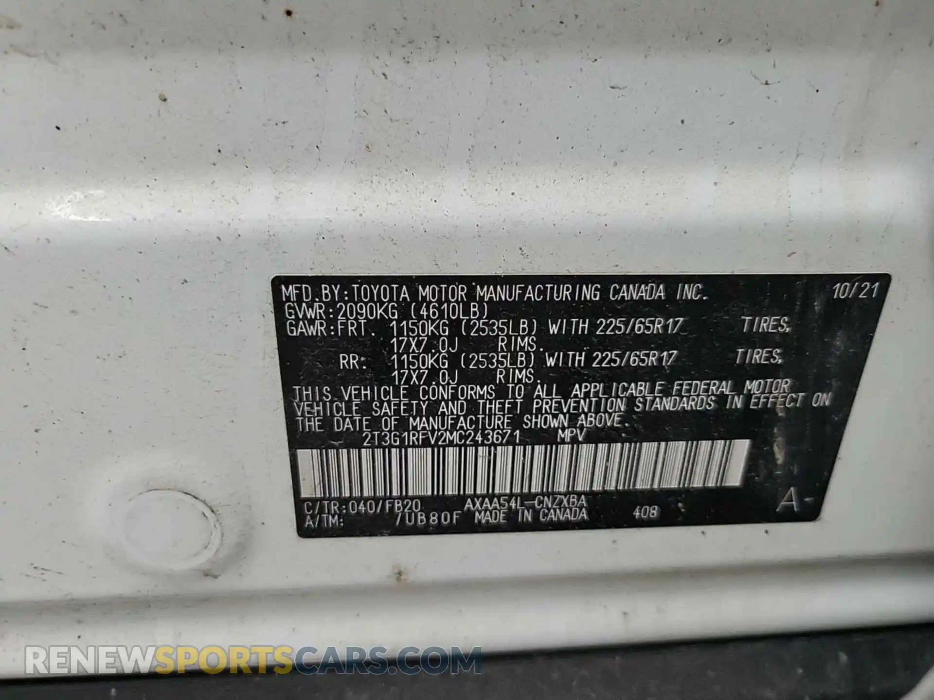 1 Photograph of a damaged car 2T3G1RFV2MC243671 TOYOTA RAV4 2021