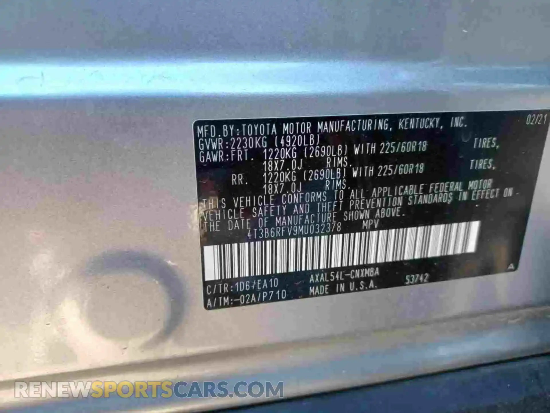 3 Photograph of a damaged car 4T3B6RFV9MU032378 TOYOTA RAV4 2021