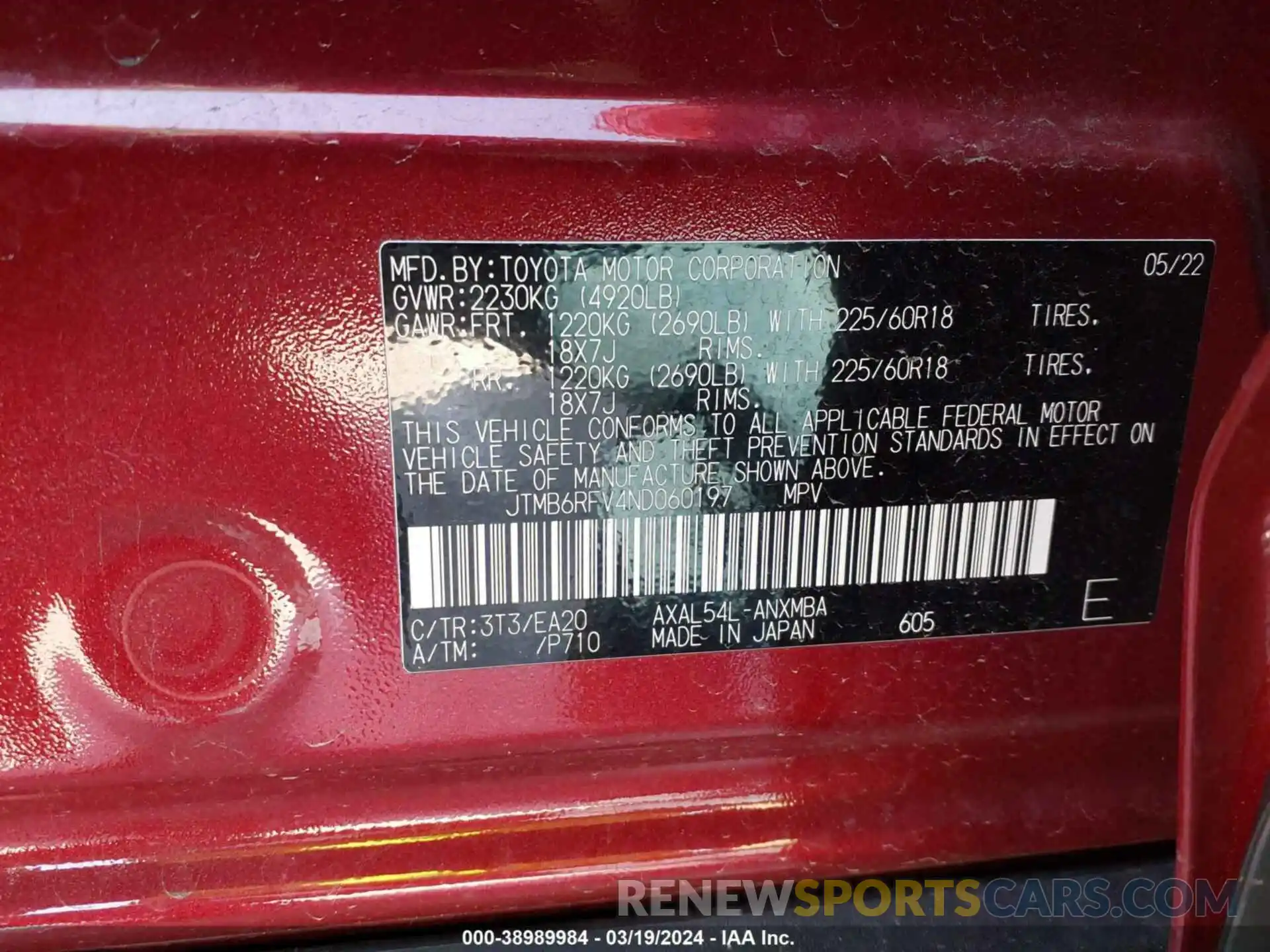 9 Photograph of a damaged car JTMB6RFV4ND060197 TOYOTA RAV4 2022