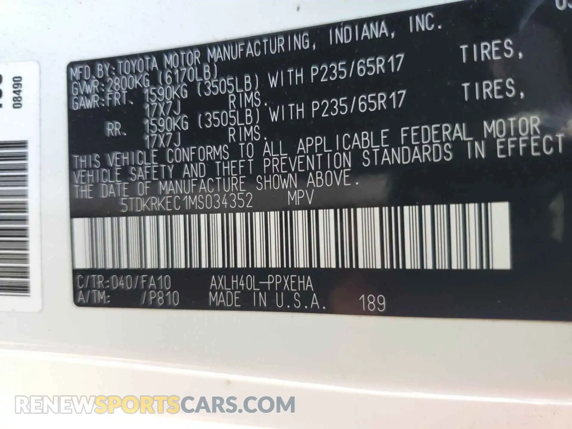 3 fotografías del automóvil dañado 5TDKRKEC1MS034352 TOYOTA SIENNA 2021