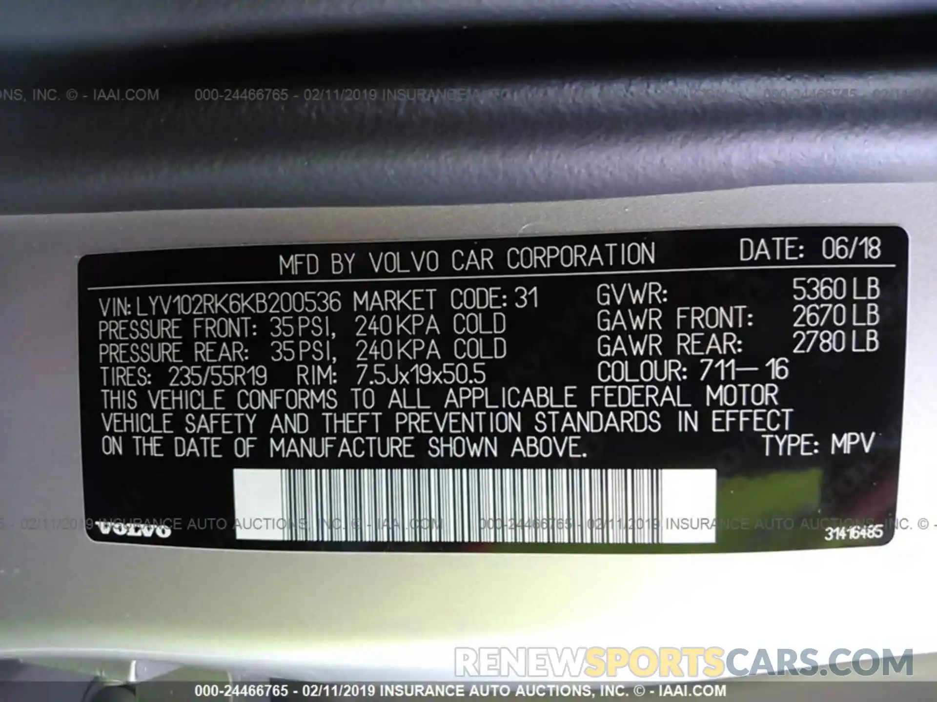 9 Photograph of a damaged car LYV102RK6KB200536 VOLVO XC60 2019