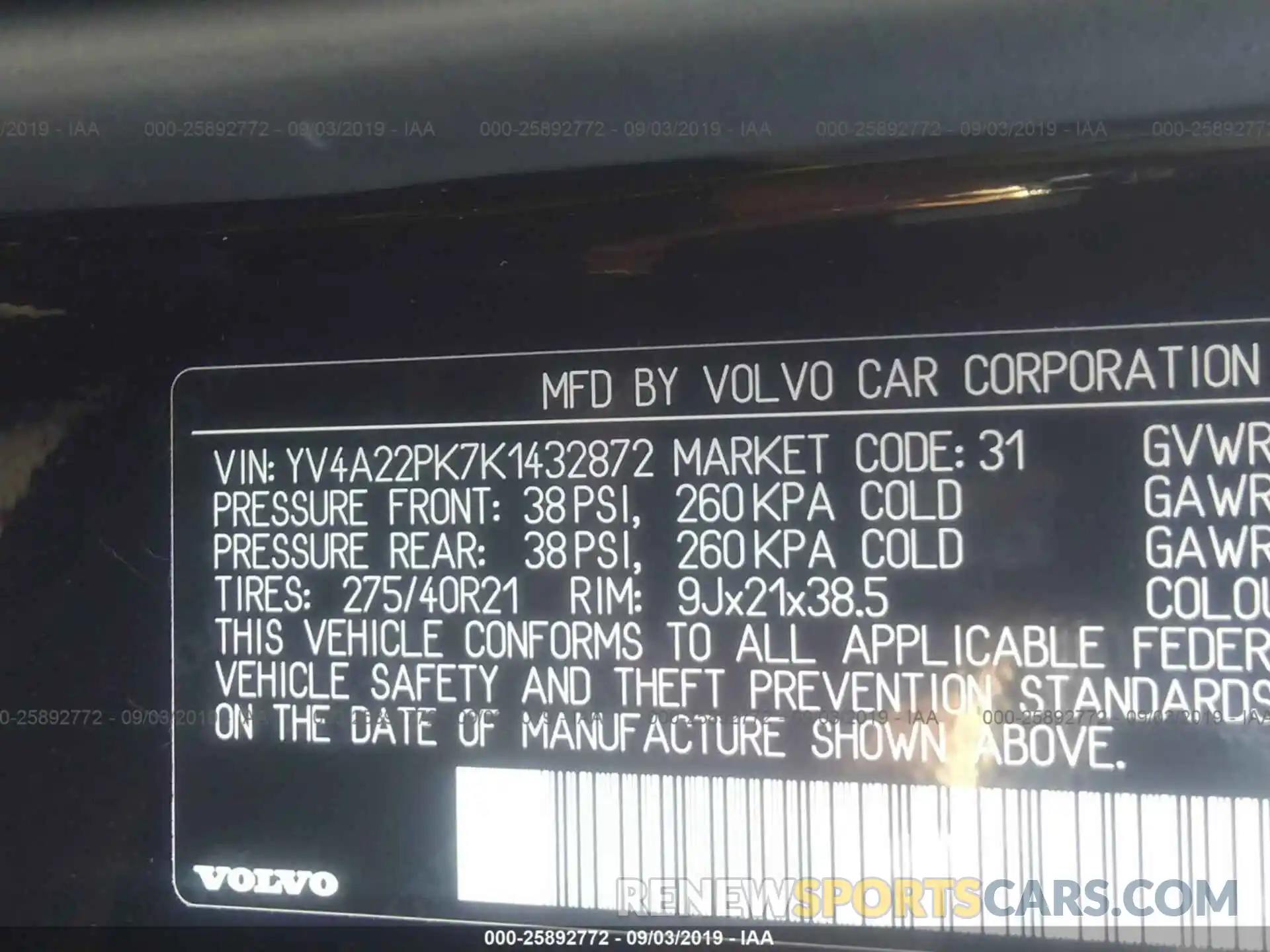9 Photograph of a damaged car YV4A22PK7K1432872 VOLVO XC90 2019